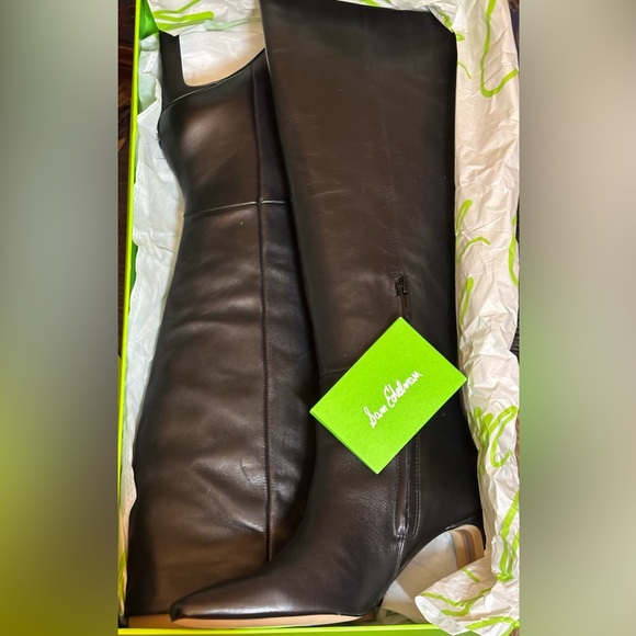 NWB -Sam Edelman Sylvia, Black Leather Knee High Boots Size 8 - Picture 4 of 7